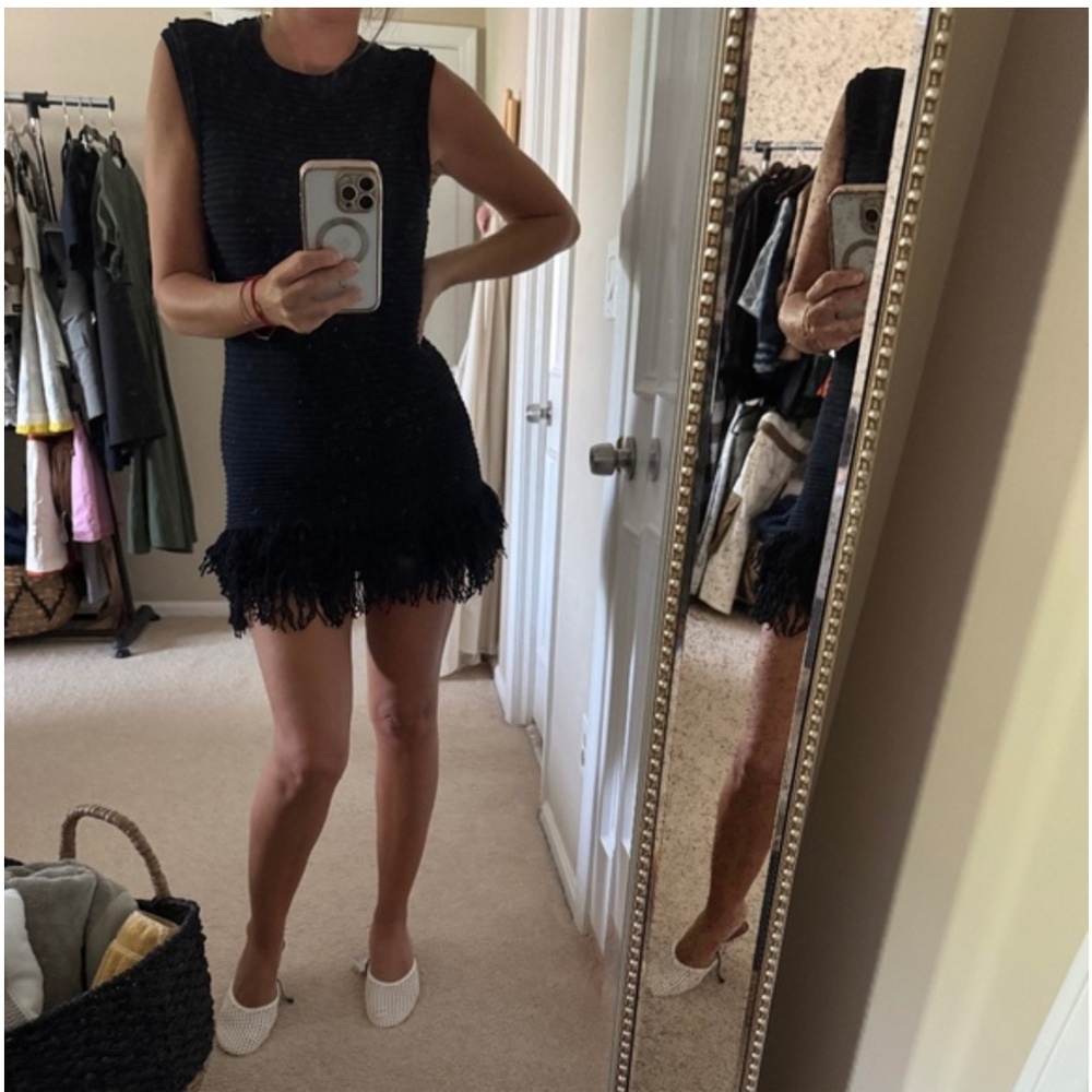 ZARA FRINGED CHECKERED KNIT DRESS